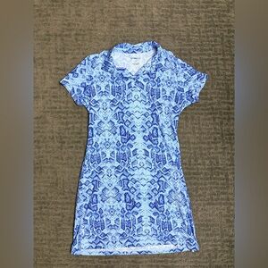 Ibkul Women’s Blue Snake Print Golf Dress Size Large Short Sleeve Collared EUC